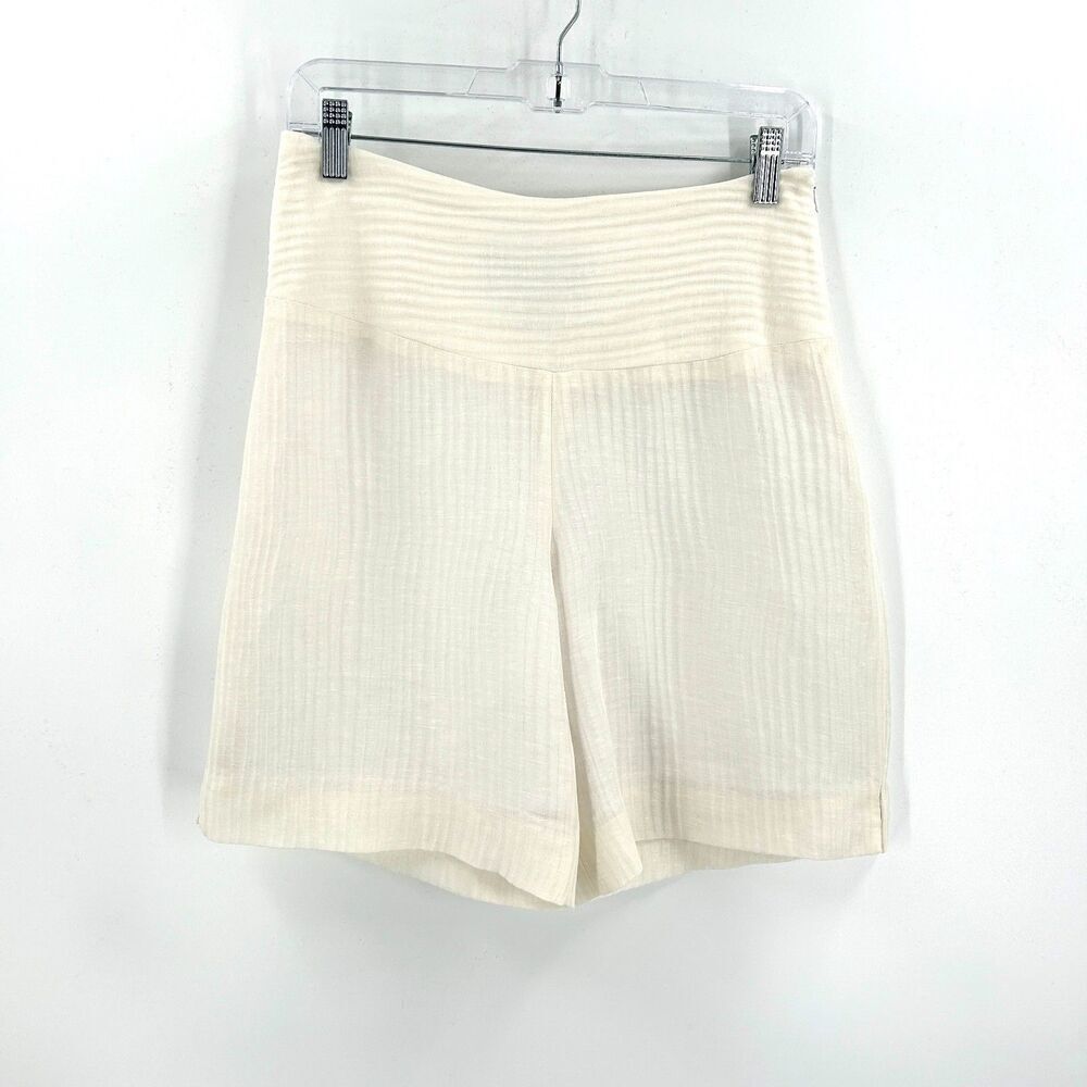 JULIE SCHINDLER San Francisco Ivory Textured High Rise Designer Shorts Small